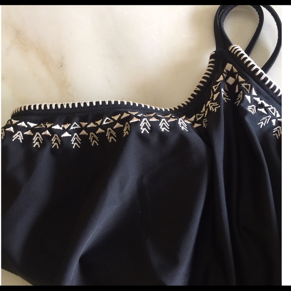 SO HERITAGE SWIMSUIT TOP CROCHET TRIM BLACK HALTER - Picture 3 of 8